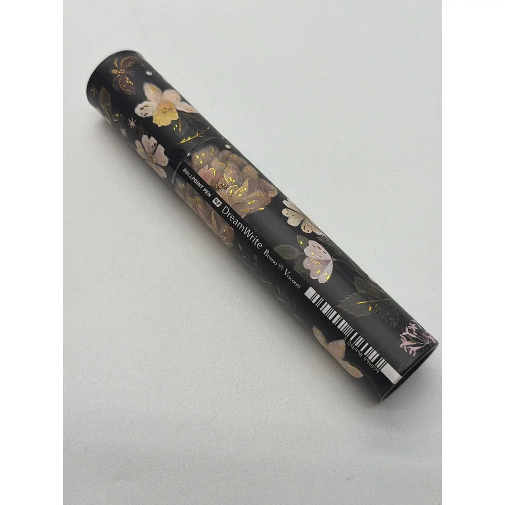 Bruno Visconti DreamWrite Ballpoint Pen 0.7mm Black Floral Gold Foil with Tube